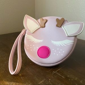 Betsy Johnson pink reindeer wristlet